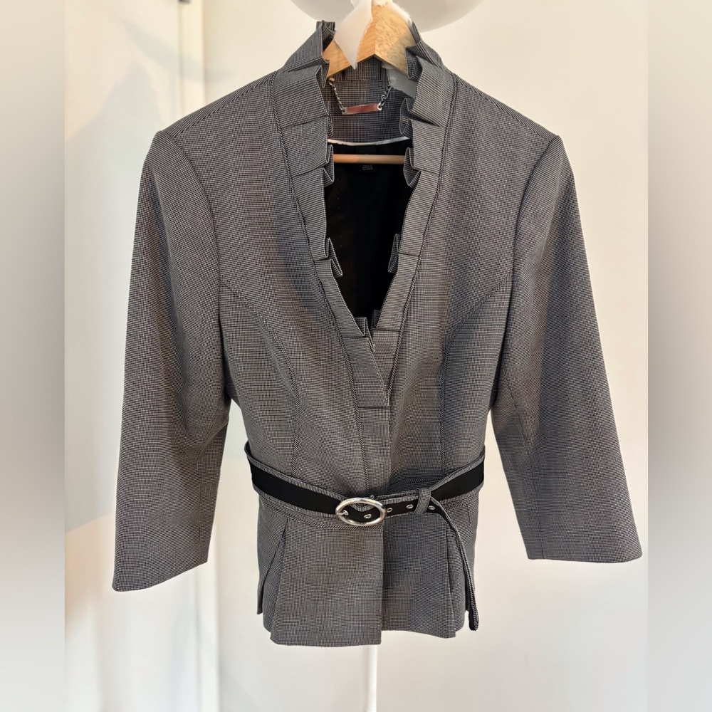 White House Black Market Gray Blazer with Black Belt